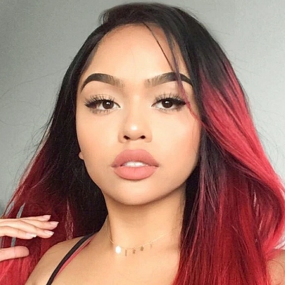 22” Ombre Black & Red NATURAL STRAIGHTLaceFront Wig NEW